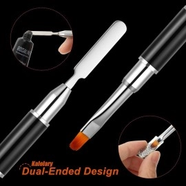 Kalolary Dual-Ended Poly Gel Brush & Picker - 2 in 1 Designs, Poly Brushes & Stainless Steel Picker for UV Gel Acrylic Nails Extension (Black)