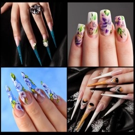 Kalolary Dual-Ended Poly Gel Brush & Picker - 2 in 1 Designs, Poly Brushes & Stainless Steel Picker for UV Gel Acrylic Nails Extension (Black)