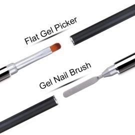 Kalolary Dual-Ended Poly Gel Brush & Picker - 2 in 1 Designs, Poly Brushes & Stainless Steel Picker for UV Gel Acrylic Nails Extension (Black)