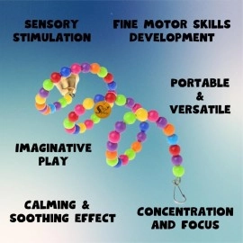 Sage Square 65cm Jumbo Playful Natural Wood Bead Swing Flexible Ladder Toy for Cockatiel, Lovebird, Budgerigar, Sun Conure, Finch, African Grey, Canary, Cockatoo, Macaw, Budgeri Birds