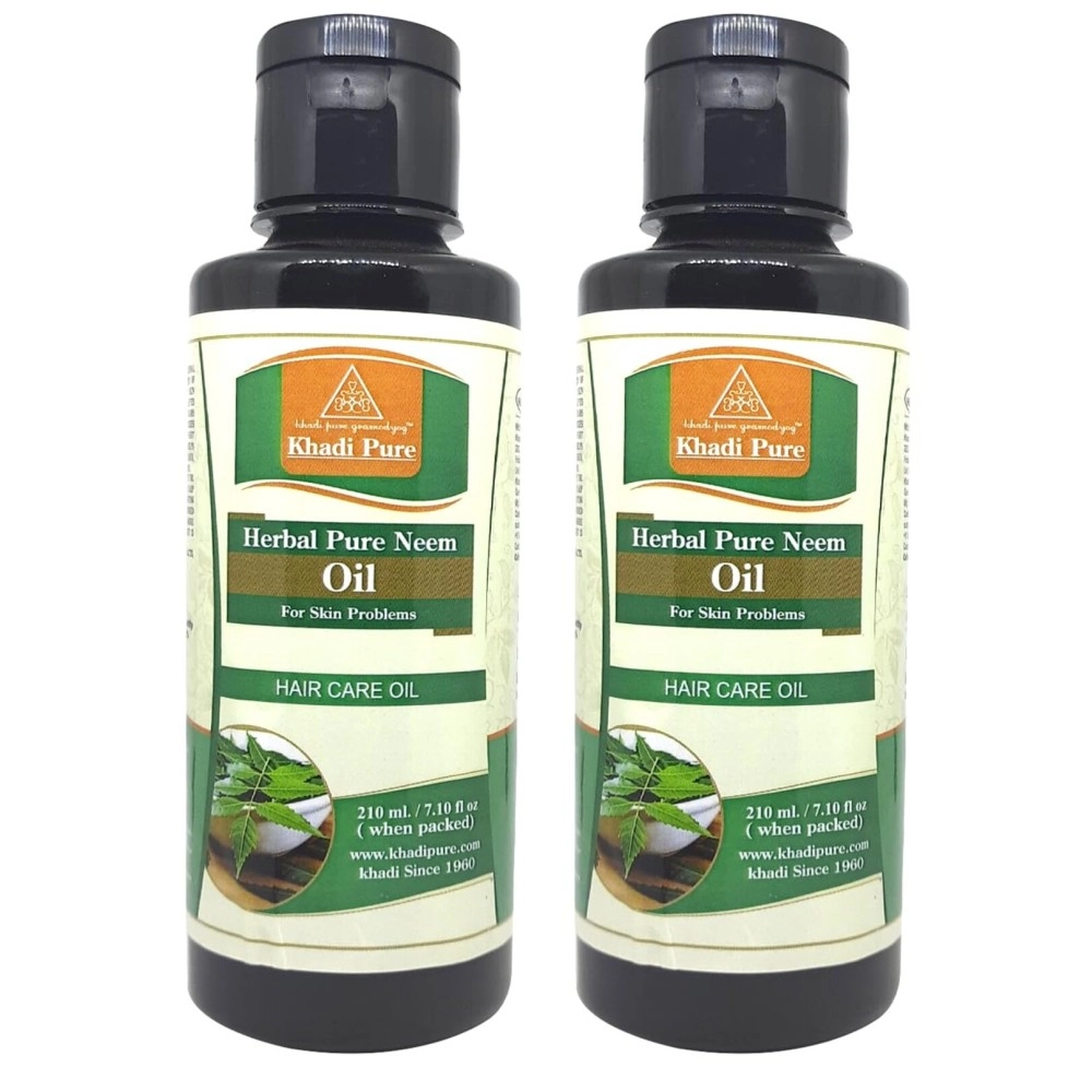 Khadi Pure Herbal Pure Neem Oil, 210 ml (Pack of 2)