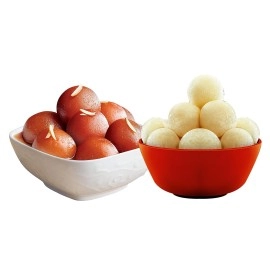 Gits Open & Eat Gulab Jamun + Rasgulla, 16 Pieces Per Can, Mouth-Watering Indian Mithai, 2Kg (2000gram)(1Kg Gulab Jamun Tin + 1Kg Rasgulla Tin)