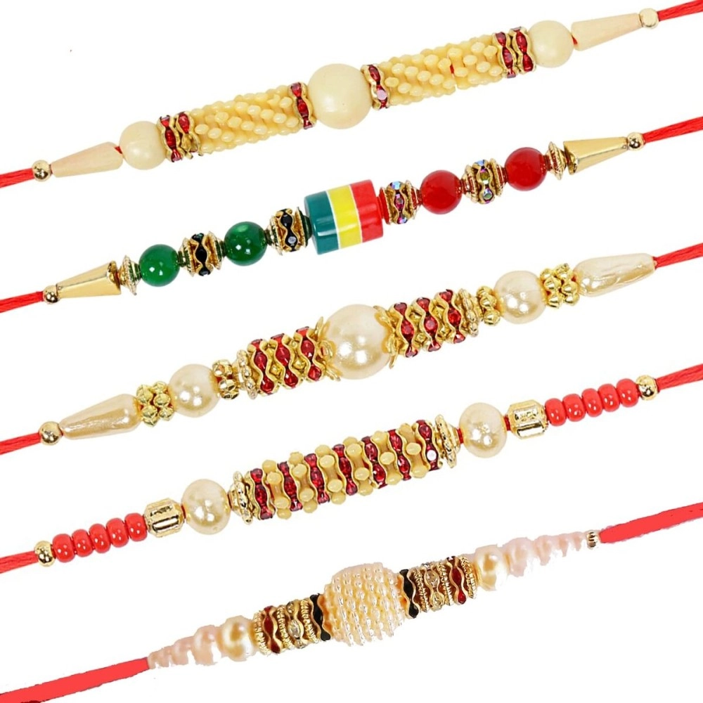 Riddhika Ventures Set of Multi Colour Family Rakhi with Roli Chawal and Greeting Card (J1K1O1D1S1)