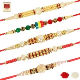 Riddhika Ventures Set of Multi Colour Family Rakhi with Roli Chawal and Greeting Card (J1K1O1D1S1)