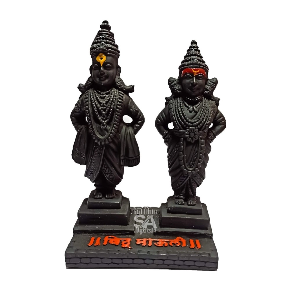 S A GIFTS Sai Amrut Vitthal Rukmani Stand | Vitthal Rukmini Idol for Home & Offices Decorative Showpiece (5 Inch, Black), Polyresin