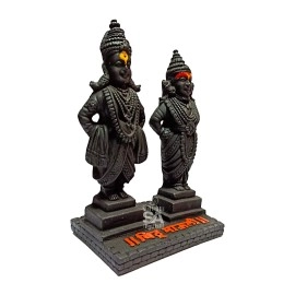 S A GIFTS Sai Amrut Vitthal Rukmani Stand | Vitthal Rukmini Idol for Home & Offices Decorative Showpiece (5 Inch, Black), Polyresin