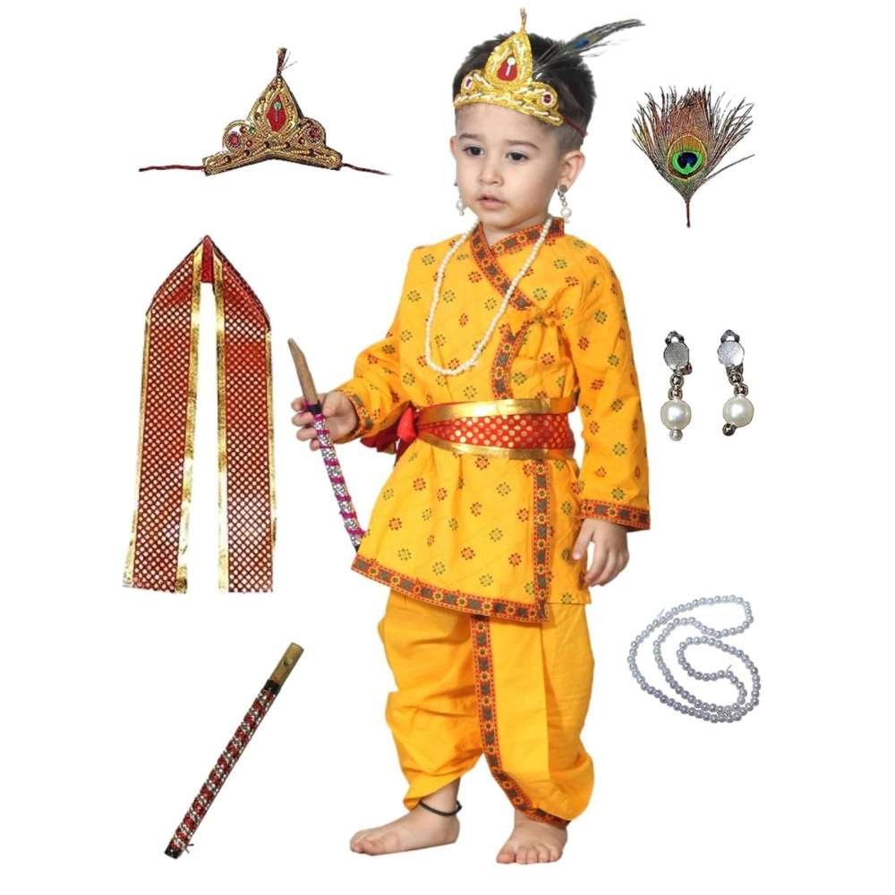 Kaku Fancy Dresses Krishna Costume/Janmashtami/Kanha/Krishnaleela Dress Yellow (2-3 Years)