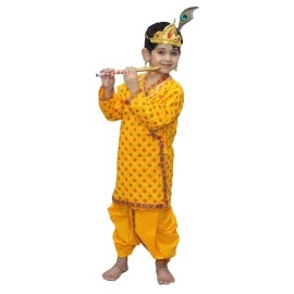 Kaku Fancy Dresses Krishna Costume/Janmashtami/Kanha/Krishnaleela Dress Yellow (2-3 Years)