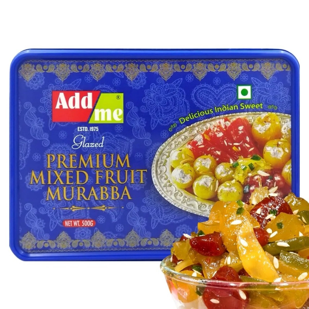 Add me Dry Mixed Murabba 500G celebration gift box Pack, muraba of Amla apple carrot mango pineapple kiwi karonda in a single Gift Box Mix fruit sweets