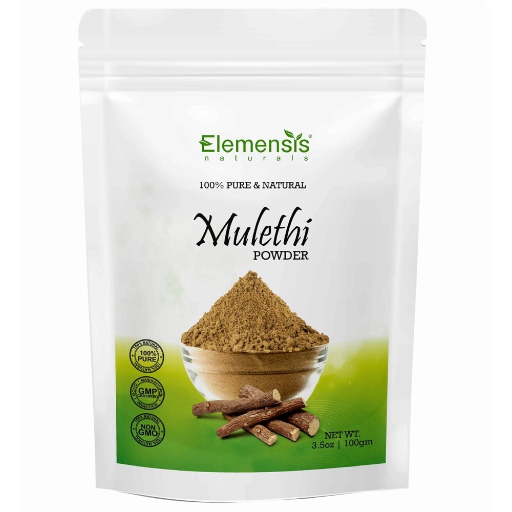 Elemensis Naturals Pure & Natural Mulethi Powder For Skin Whitening, Licorice Powder For Body, Skin and Hair, 100gm