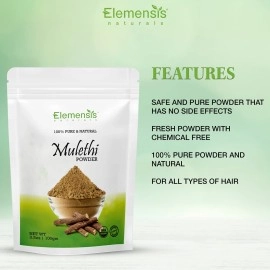 Elemensis Naturals Pure & Natural Mulethi Powder For Skin Whitening, Licorice Powder For Body, Skin and Hair, 100gm