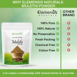 Elemensis Naturals Pure & Natural Mulethi Powder For Skin Whitening, Licorice Powder For Body, Skin and Hair, 100gm