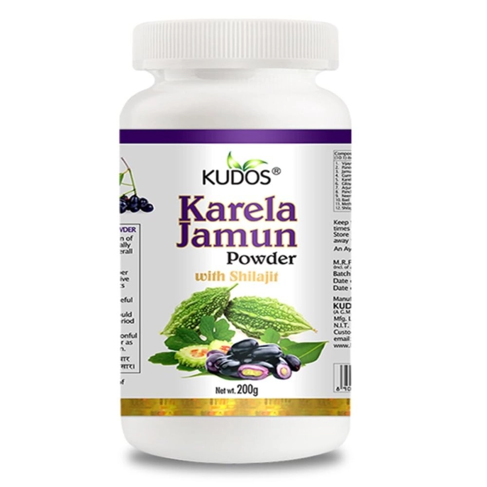 Kudos Karela Jamun Powder | Diabetes powder Ayurvedic | Controls blood and glucose level | 200gm
