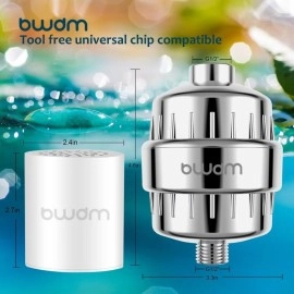 BWDM 15 Stage Shower Filter - Shower Head Filter - Hard Water Filter, Remove Chlorine Heavy Metals and Other Sediments, Vitamin C Water Softener Reduces Dry Itchy Skin, Dandruff (Chrome)