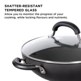 Circulon Origins Non-Stick + Hard Anodized Aluminium Kadhai with Lid and Stay Cool Phenolic Handles / 2.5mm Thickness/Induction and Gas Suitable, 24cm Large