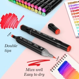 Vallteng 80 Colors Graphic Marker Pen Dual Tip Sketch Pen Twin Marker Double Ended Finecolour Sketch Marker Broad and Fine Point Tip with Black Bag