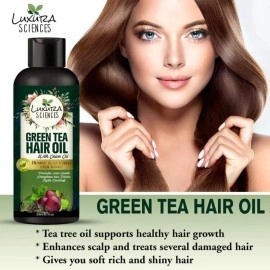 Luxura Sciences Green Tea Hair Oil with Onion Oil, 6.76 (200ml), Natural Hair Care for Dandruff and Hair Loss Control, Healthy, Soft, and Shiny Hair