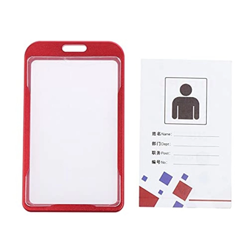 Smart iCards WeKonnect; Natural Hard Metal (Aluminum Alloy) PVC ID Card Holder/Badge (Refer Image) with Scratch Guard for Office ID Only (Red Vertical - 10)