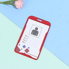 Smart iCards WeKonnect; Natural Hard Metal (Aluminum Alloy) PVC ID Card Holder/Badge (Refer Image) with Scratch Guard for Office ID Only (Red Vertical - 10)
