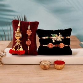 Collectible India Rakhi Gift for Brother and Bhabhi,Rakshabandhan Gifts Combo for Brother Set - Rakhi for Rakshabandhan Gifts for Bhaiya Bhabhi - Ganesh Idol Showpiece, Lumba Rakhi, Krishna Rakhi