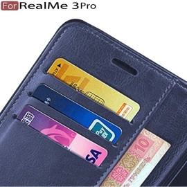 CEDO PU Leather Magnetic Flip Cover Wallet Back Cover Case for RealMe 3 Pro (Blue)