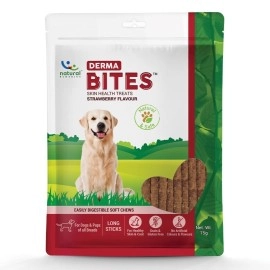 Natural Remedies Derma Bites - Soft Chews Long Sticks for Dogs & Puppies, Supports Healthy Skin & Coat, Gluten-Free, Strawberry Flavor, Easily Digestible Treats for All Life Stages, 75g (Pack of 2)