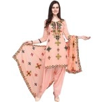 Ethnic Junction Women\'s Chanderi Cotton Embroidered And Mirror Work Unstitched Salwar Suit Material, Misty Rose, One size