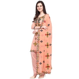 Ethnic Junction Women\'s Chanderi Cotton Embroidered And Mirror Work Unstitched Salwar Suit Material, Misty Rose, One size