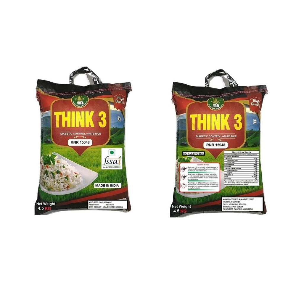 THINK3 Diabetic Control White Rice RNR 15048 with Low glycemic Index (4.5 KG)