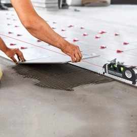 AikTryee Multipurpose ABS Laser Level Line Tool Kit | Standard Cross | leveler Beam with Metric Rulers 8ft/2.5M for Picture Hanging cabinets Tile Walls (Black)