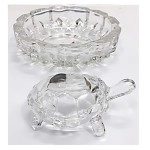 Decoration Homey Glass Crystal Turtle Tortoise with Plate for Feng Shui and Vastu (Transparent, 4.5 x 1.5 Inch)