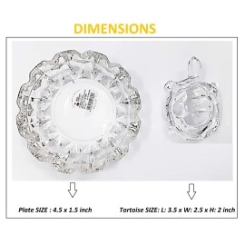 Decoration Homey Glass Crystal Turtle Tortoise with Plate for Feng Shui and Vastu (Transparent, 4.5 x 1.5 Inch)