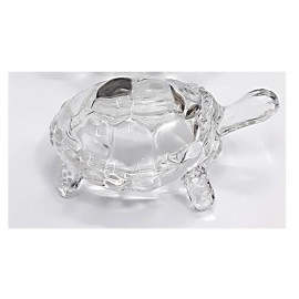 Decoration Homey Glass Crystal Turtle Tortoise with Plate for Feng Shui and Vastu (Transparent, 4.5 x 1.5 Inch)