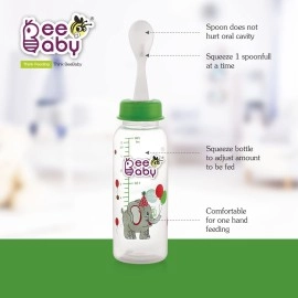 Beebaby Gentle 2 in 1 Polypropylene Standard Neck Baby Feeding Bottle with Feeder (Plastic) Spoon. (Green, 250ml)