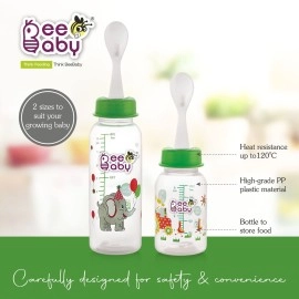Beebaby Gentle 2 in 1 Polypropylene Standard Neck Baby Feeding Bottle with Feeder (Plastic) Spoon. (Green, 250ml)