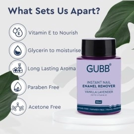 GUBB Acetone Free Nail Paint/Polish Remover Dip & Twist Sponge Bottle Vanilla Lavender Aroma 80ml