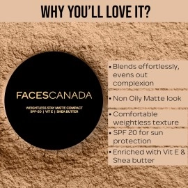 FACESCANADA Faces Canada Weightless Stay Matte Compact Vitamin E & Shea Butter, Spf-20 Beige 03, 9 g