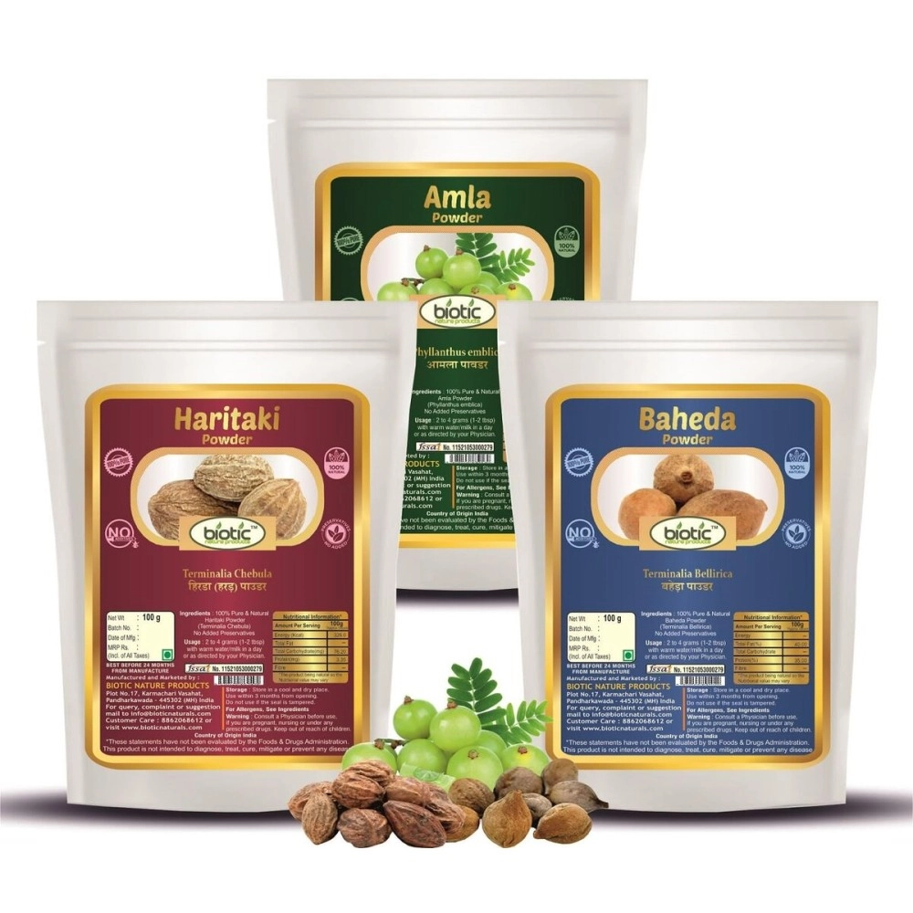 Biotic Amla, Harad & Baheda Powder (Triphala Powder) - 300gms (100gms each)
