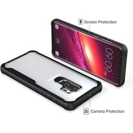 Plus Bumper Case with Clear Back Hard Panel Protective Case Cover for Samsung Galaxy S9 Plus (Black)