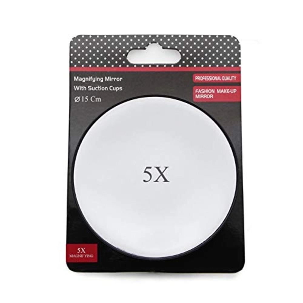 STORE 2508 Magnifying Mirror with 5x Magnification & Suction Cups for makeup, shaving etc. Diameter - 15 Cm.(Black)