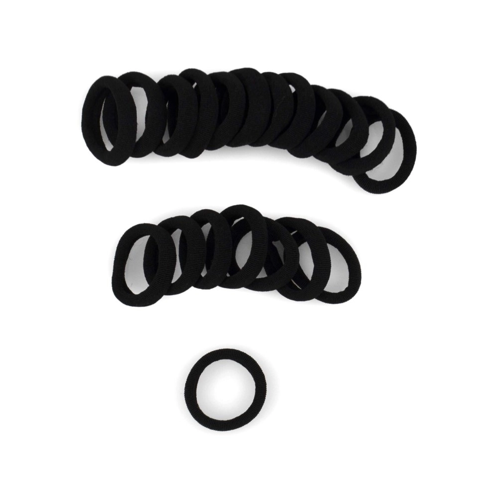 Heliums Black Gentle Hold Mini Soft and Stretchy Seamless Elastic Nylon Fabric Rolled Small Ponytail Holders for Kids, Braids and Fine Hair - 20 Hair Ties