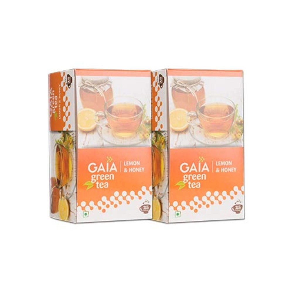 Gaia Green Tea Lemon & Honey, 25 Teabags, Green Tea with Tangy Lemon and Sweet Honey (Pack of 2)