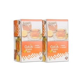 Gaia Green Tea Lemon & Honey, 25 Teabags, Green Tea with Tangy Lemon and Sweet Honey (Pack of 2)