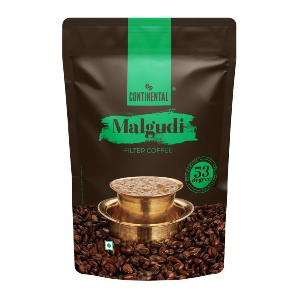 Continental Malgudi Filter Coffee Powder | 500gm Pouch | 60% Coffee - 40% Chicory | Traditional South Indian Filter Coffee Powder | Locks Real Aroma | Freshly Roasted Ground Coffee Powder