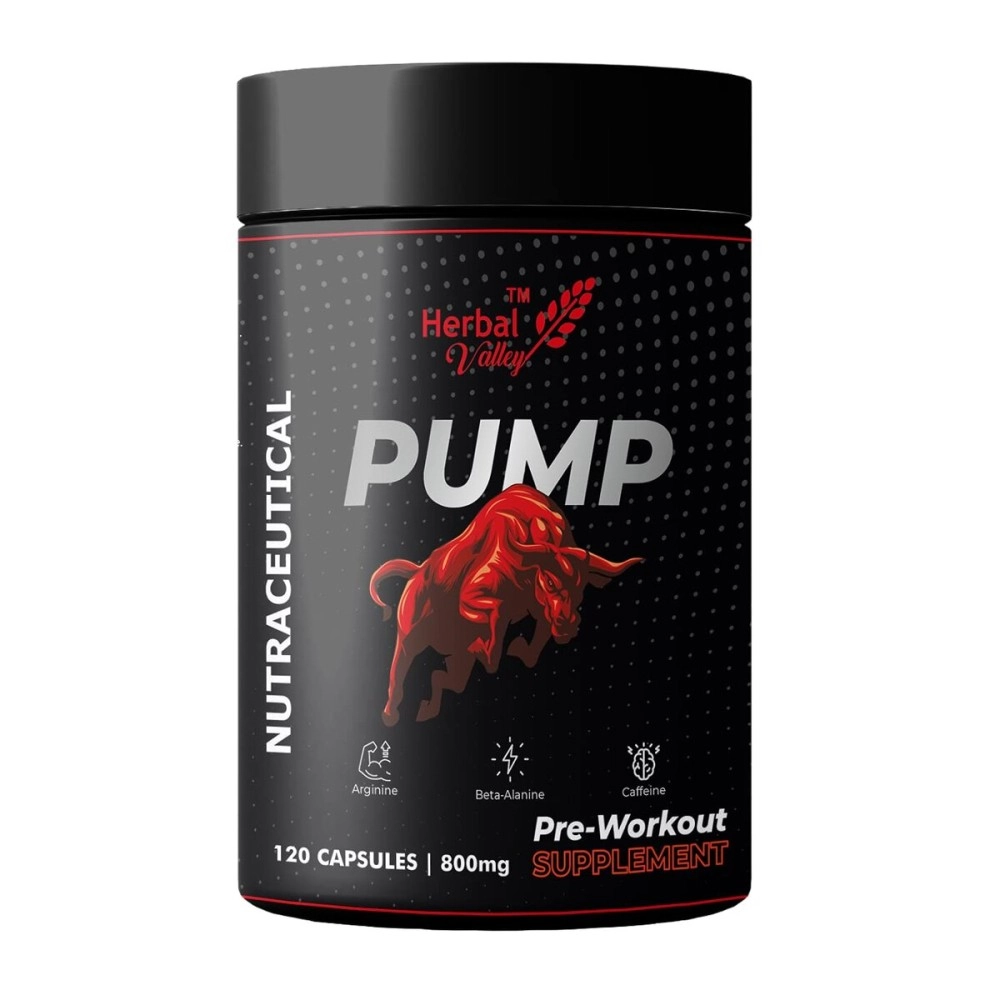 HerbalValley Pump Pre-Workout | Gym Supplement To Boost Your Energy & Performance | 120 Capsules