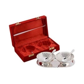R Ayurveda Copper Silver Plated Bowl with Royal Velvet Box, Multicolour -Capsul 5 Pieces Set