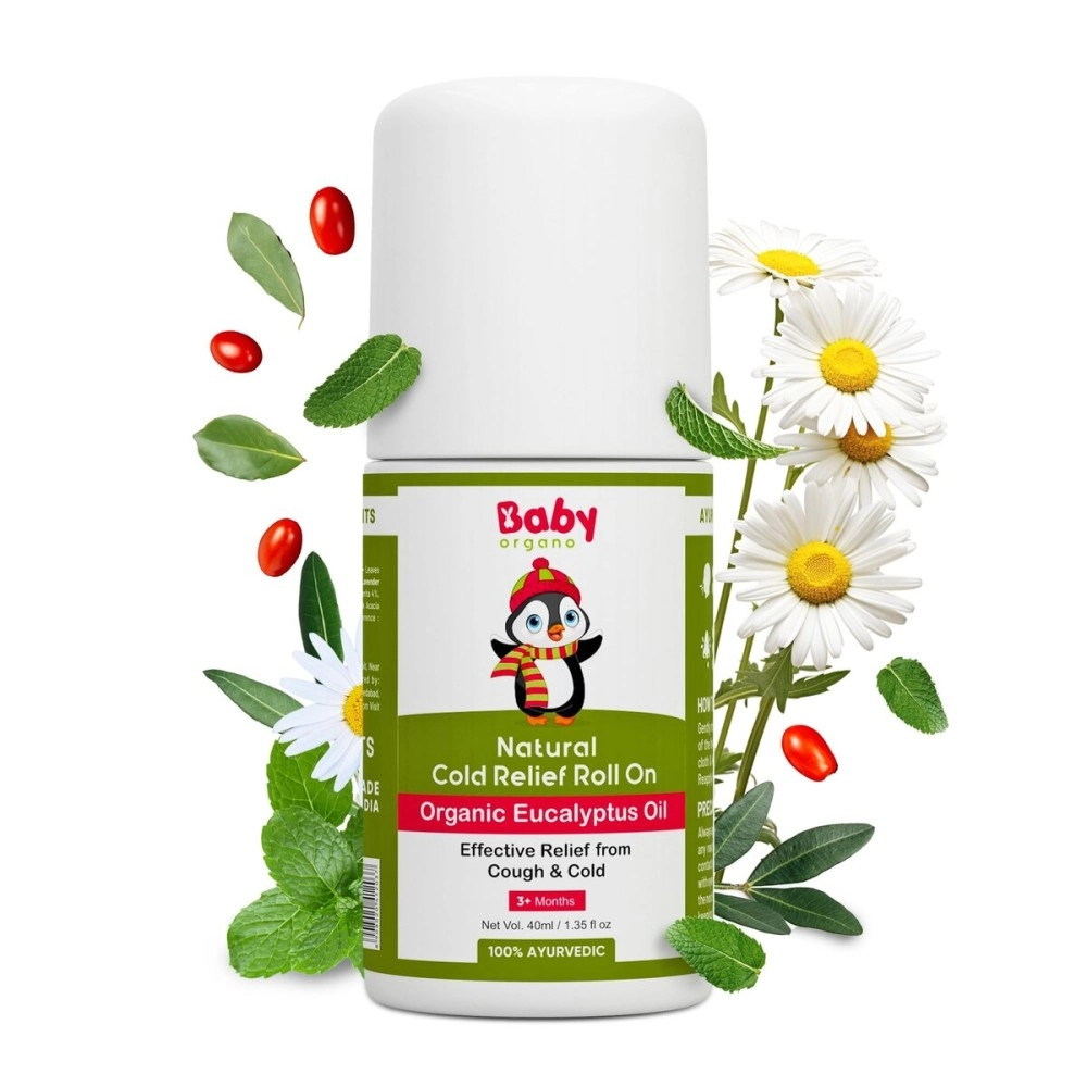 Baby Organo Natural Cold Relief Roll On with Organic Eucalyptus Oil for Cold and Cough l Nose Block l Chest Congestion 40ml