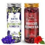 BLUE TEA - Combo Pack, Blue Tea Butterfly Pea Flower Tea (0.88 Oz) and Hibiscus Flower Tea (1.76 Oz) ll FARM PACKED ll Caffeine Free Herbal Tea - Gluten Free - GMO Free
