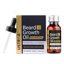 Ustraa Beard Growth Oil Advanced - 60ml - Lab Tested, Beard Oil for Patchy Beard issues, With Redensyl and DHT Booster, No Sulphates, No Parabens, No Silicone, No Mineral Oil