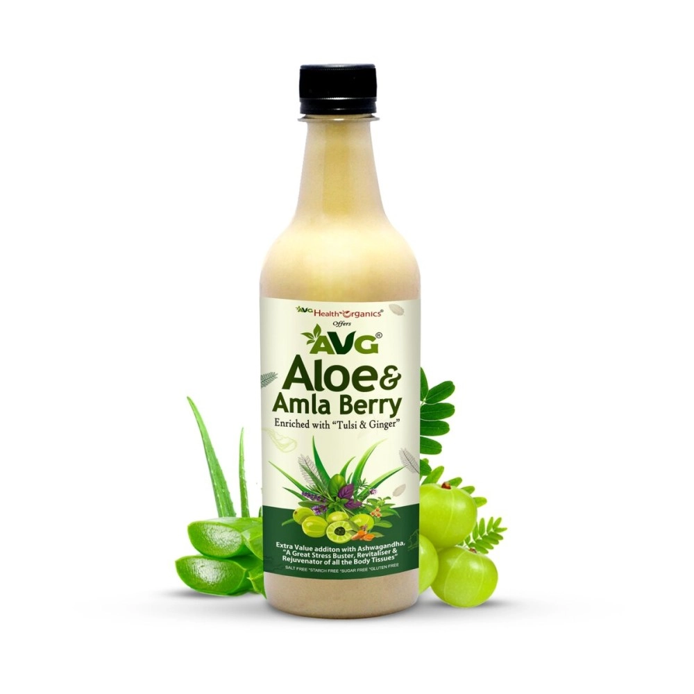 AVG Health Organics Aloevera & Amla Juice with Ginger, Tulsi & Ashwagandha, No added sugar - 500 ML